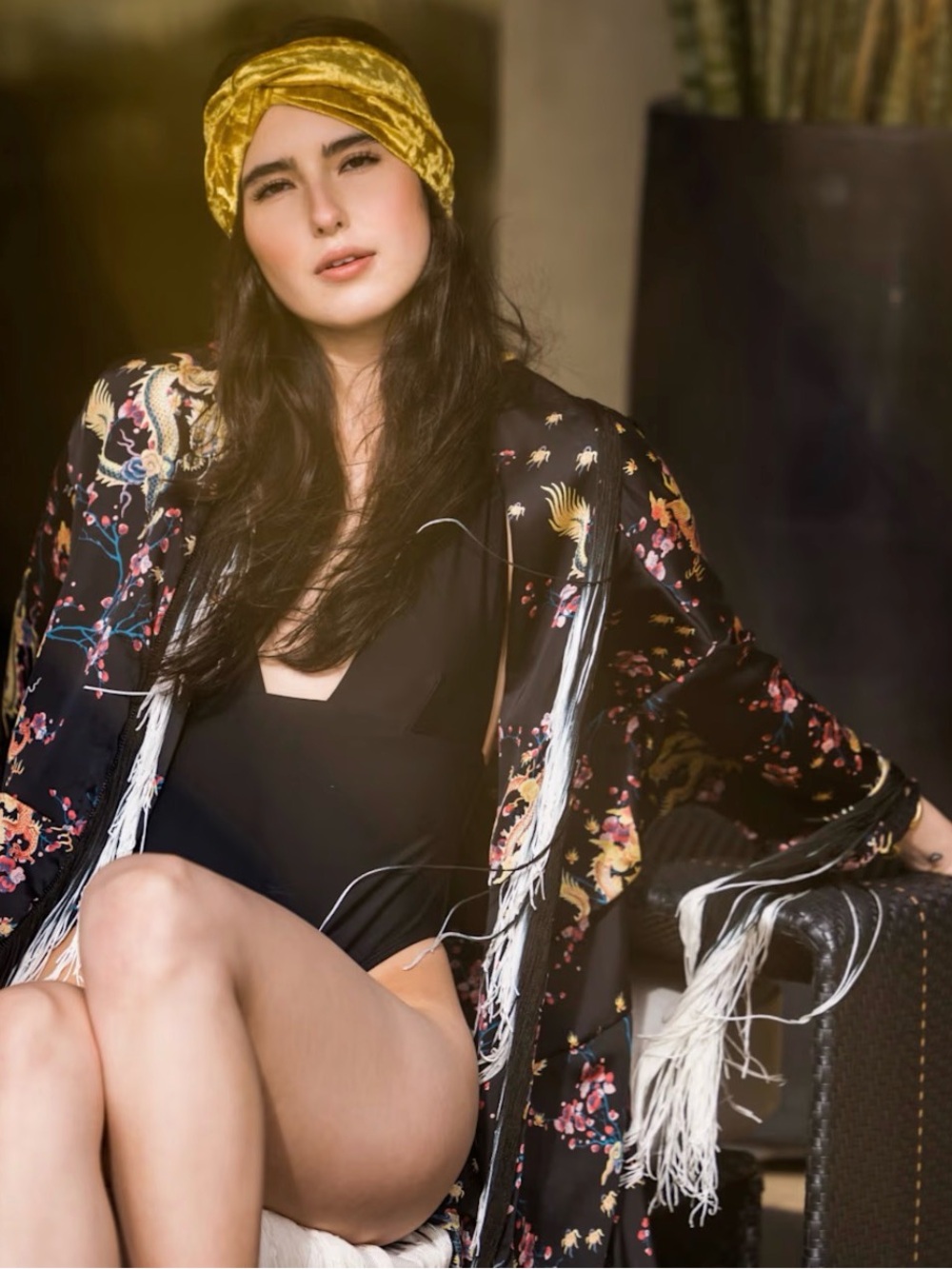 Jennifer Grace Mustard Velvet Twist Turban Headband - deadstock